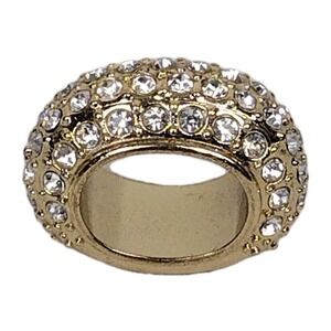 VINTAGE GOLD TONE GODIVA PAVE CRYSTAL SLIDING CHARM RING SIGNED SCARF SLIDE